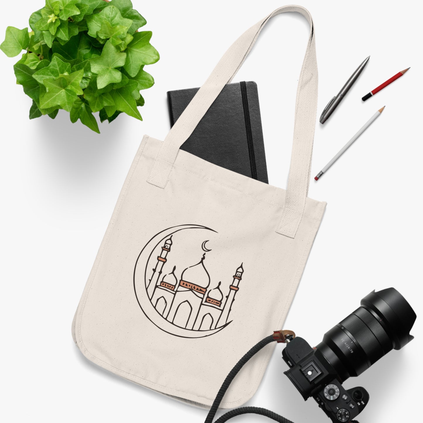 Elegant Masjid & Crescent Moon Canvas Tote